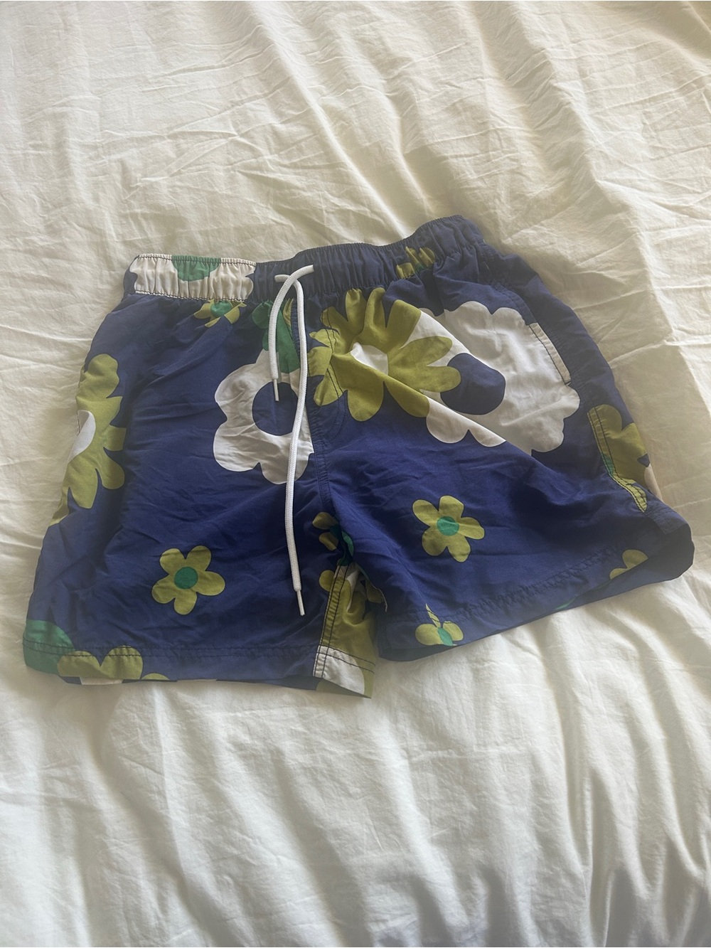 Urban Outfitters Navy Swim Trunks with Green & White Flowers